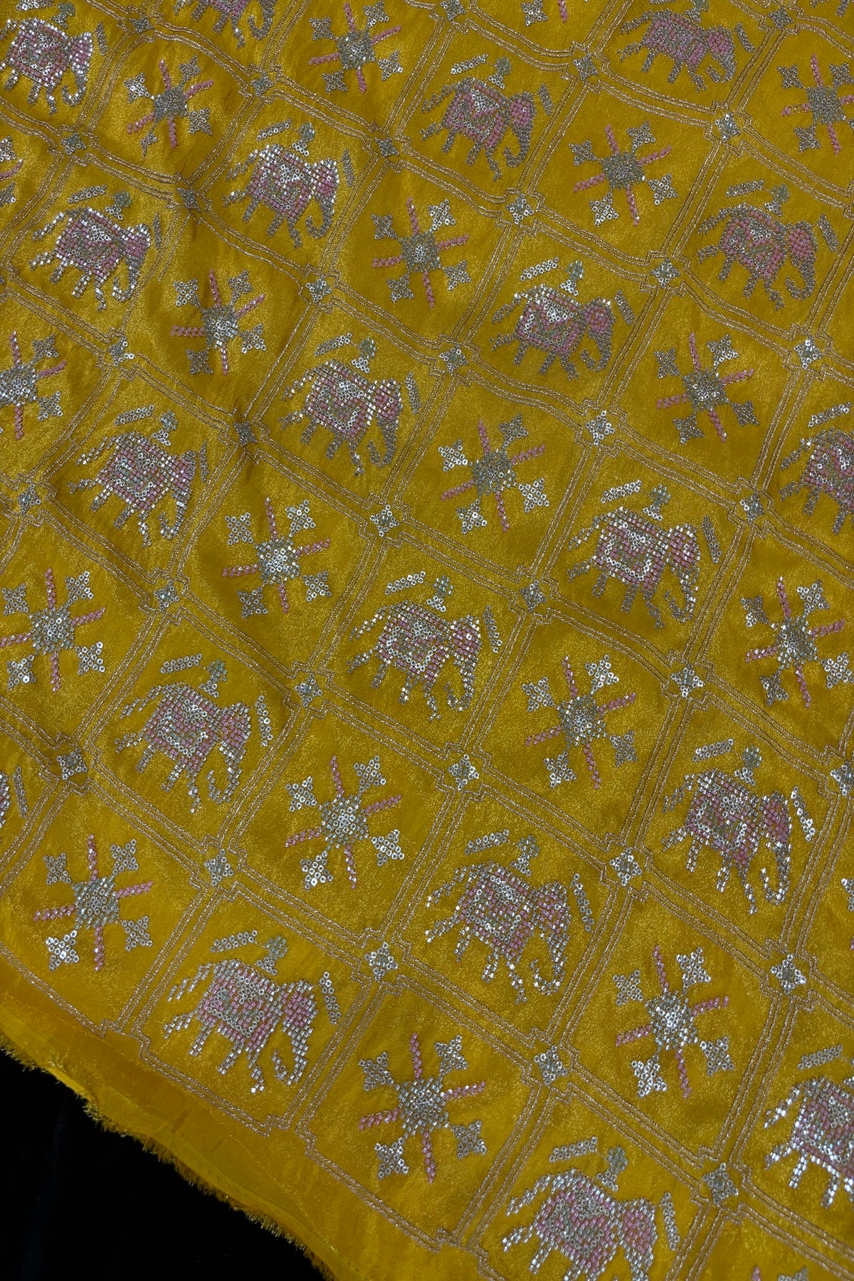 Cut Beads Embroidered Patola Inspired Uppada Tissue Fabric