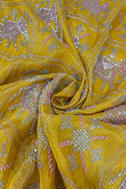 Cut Beads Embroidered Patola Inspired Uppada Tissue Fabric