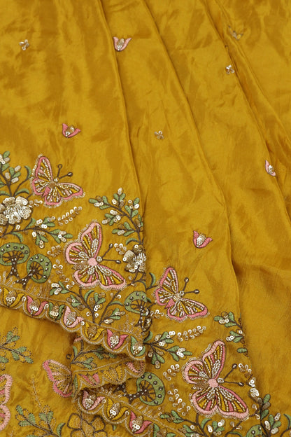Uppada Tissue With Butterflies & Flowers Highlited With Cutbeads & Sequins