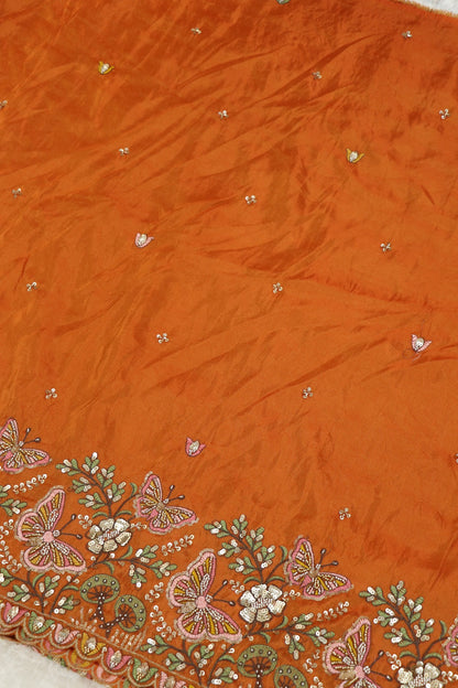 Uppada Tissue With Butterflies & Flowers Highlited With Cutbeads & Sequins
