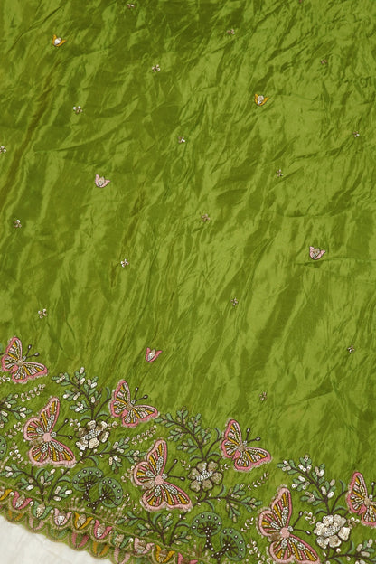 Uppada Tissue With Butterflies & Flowers Highlited With Cutbeads & Sequins