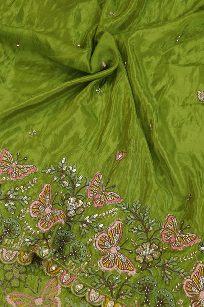 Uppada Tissue With Butterflies & Flowers Highlited With Cutbeads & Sequins