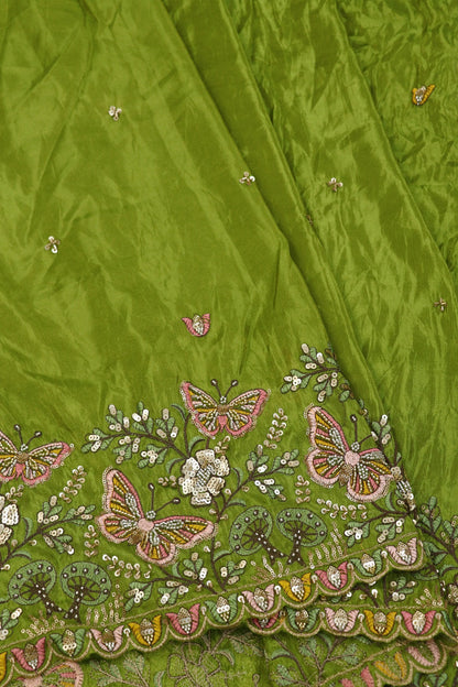 Uppada Tissue With Butterflies & Flowers Highlited With Cutbeads & Sequins