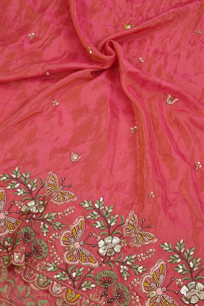 Uppada Tissue With Butterflies & Flowers Highlited With Cutbeads & Sequins