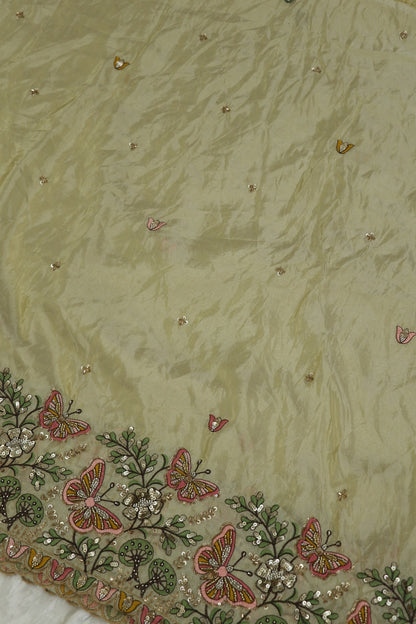 Uppada Tissue With Butterflies & Flowers Highlited With Cutbeads & Sequins