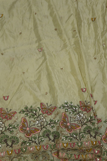 Uppada Tissue With Butterflies & Flowers Highlited With Cutbeads & Sequins