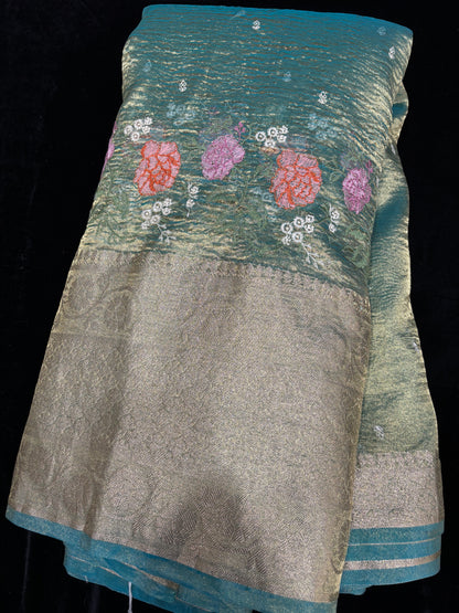 Parsi Work Inspired Crushed Tissue Fabric