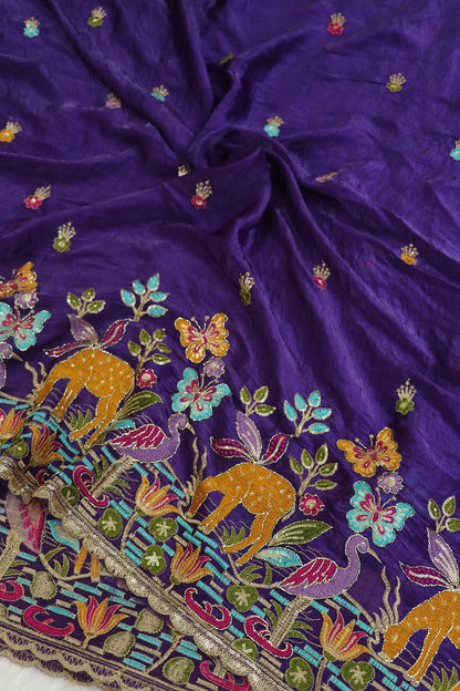 Space Silk Jungle Theme Embroidered Scalloped Lehengas
