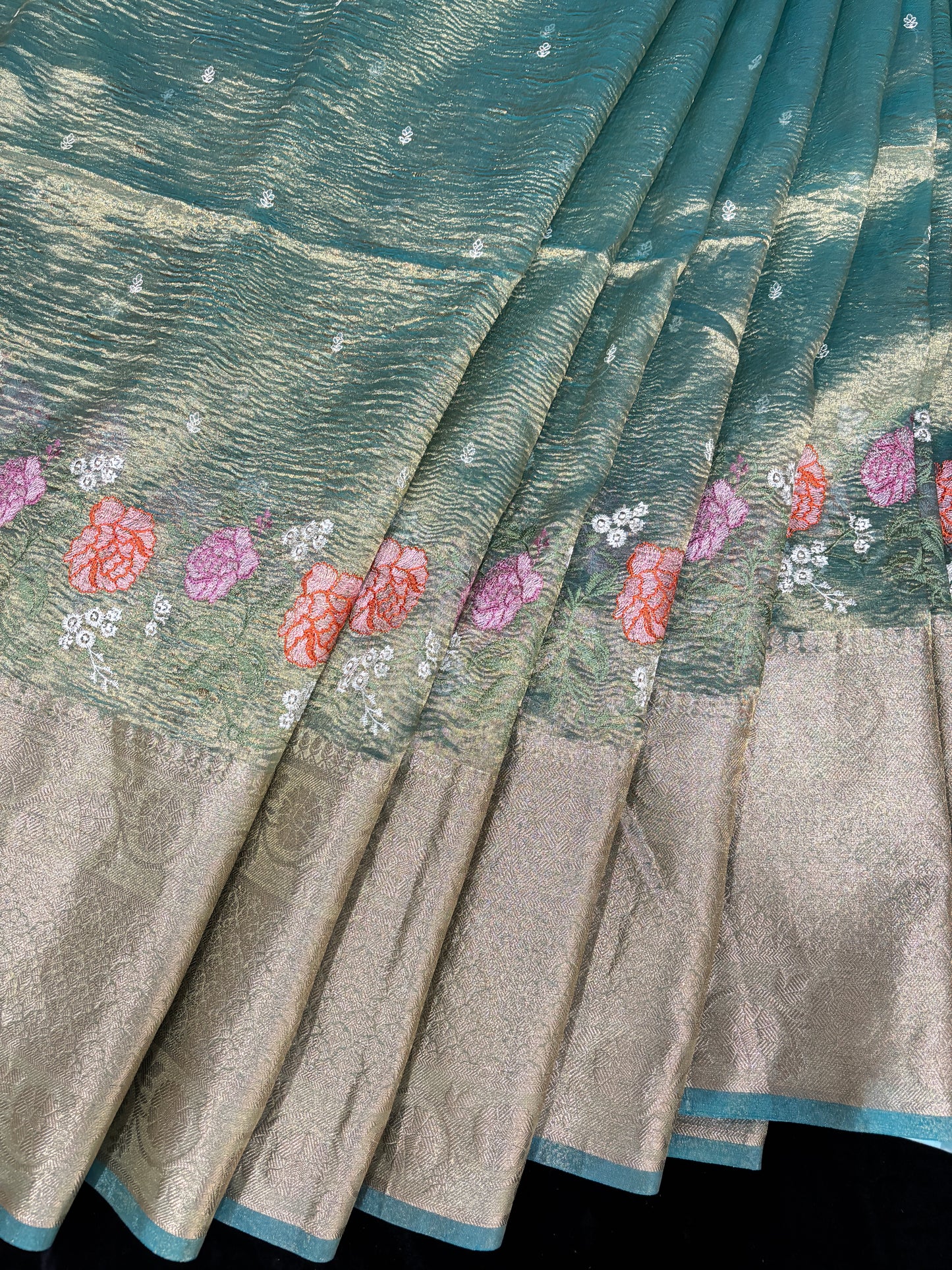 Parsi Work Inspired Crushed Tissue Fabric