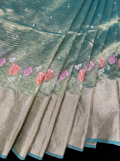 Parsi Work Inspired Crushed Tissue Fabric