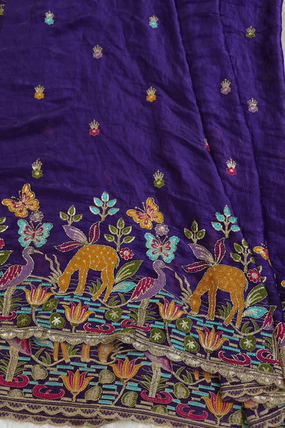 Space Silk Jungle Theme Embroidered Scalloped Lehengas