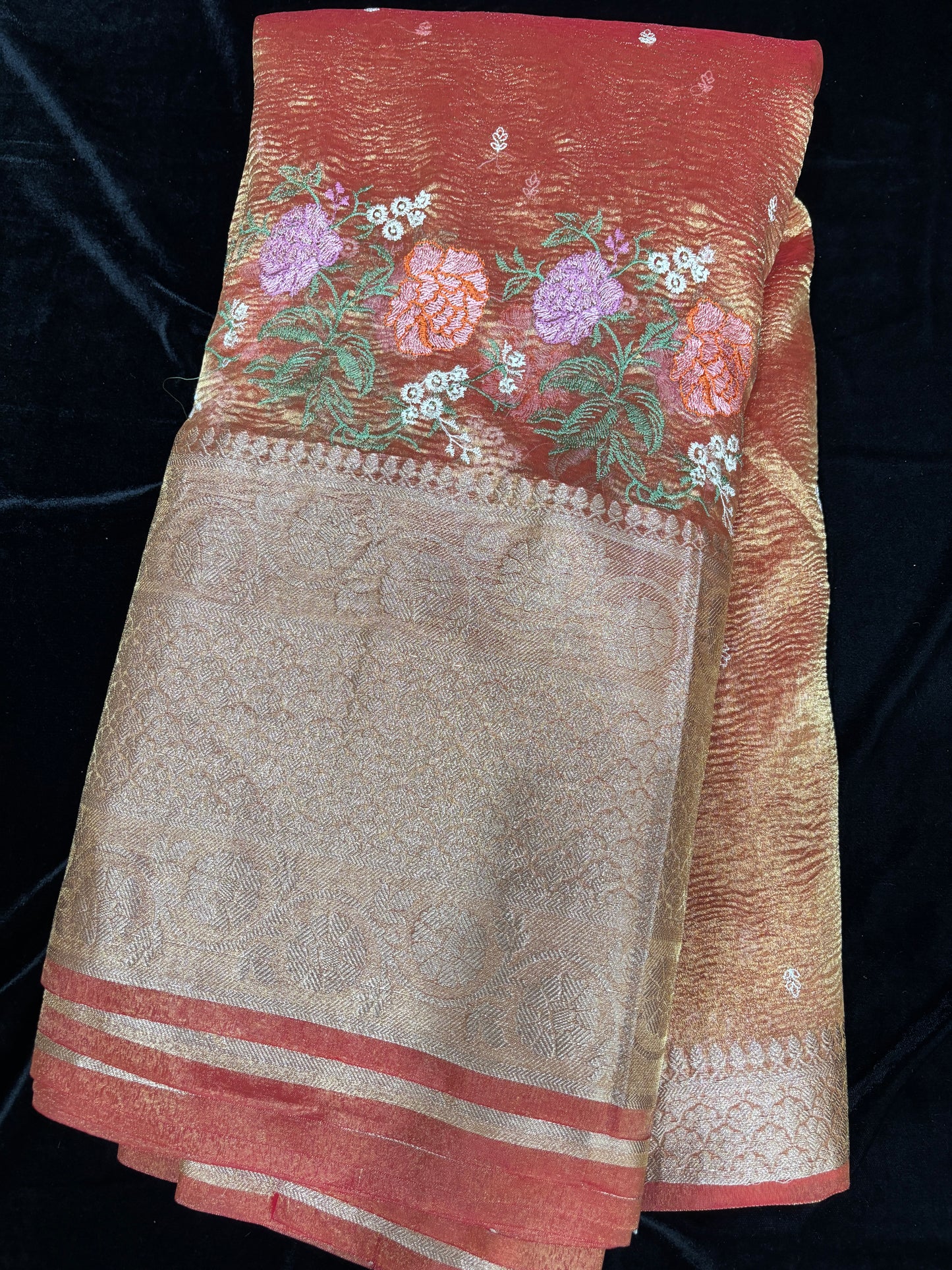Parsi Work Inspired Crushed Tissue Fabric