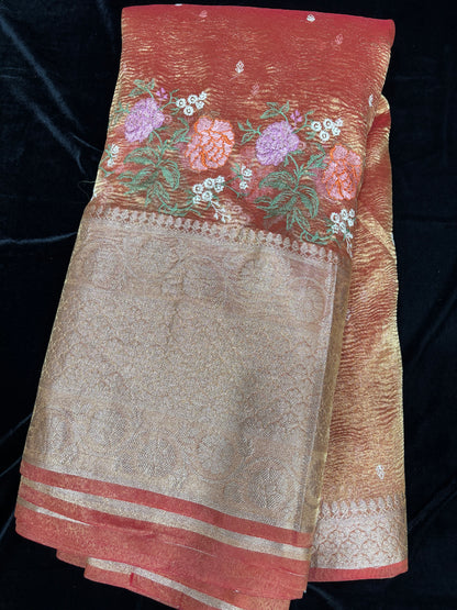 Parsi Work Inspired Crushed Tissue Fabric