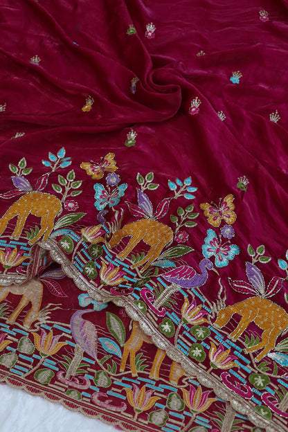Space Silk Jungle Theme Embroidered Scalloped Lehengas