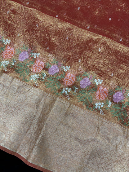 Parsi Work Inspired Crushed Tissue Fabric
