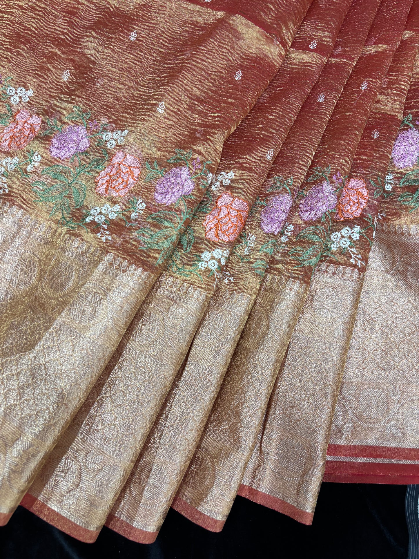 Parsi Work Inspired Crushed Tissue Fabric