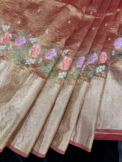 Parsi Work Inspired Crushed Tissue Fabric