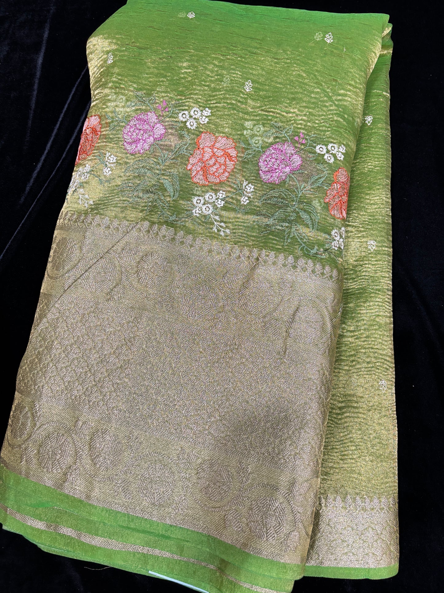 Parsi Work Inspired Crushed Tissue Fabric