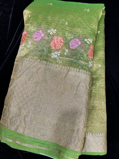Parsi Work Inspired Crushed Tissue Fabric