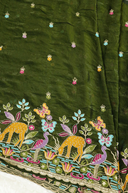 Space Silk Jungle Theme Embroidered Scalloped Lehengas