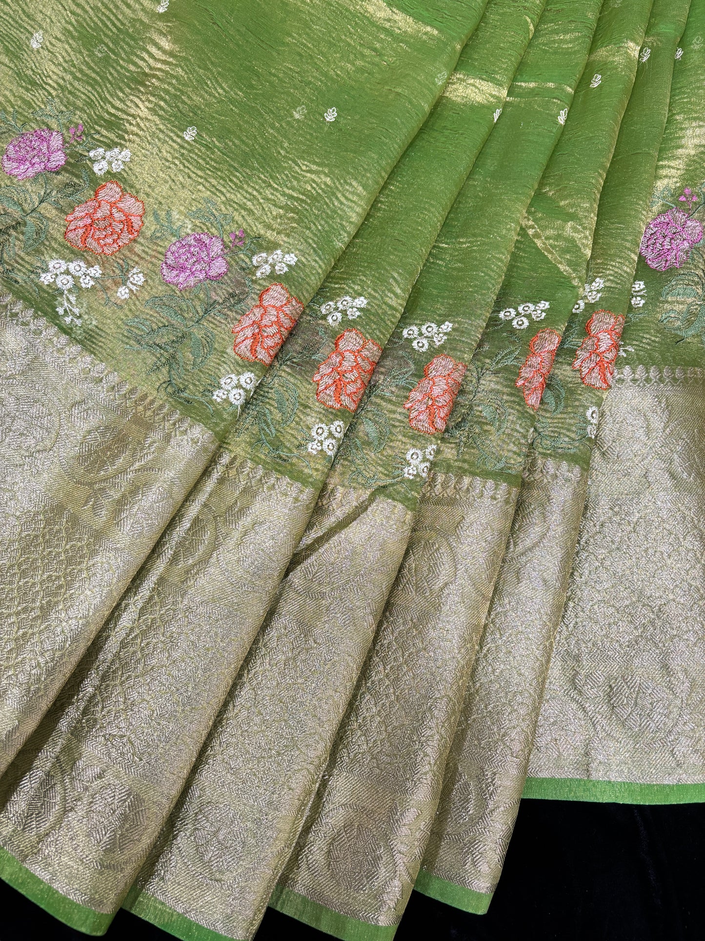 Parsi Work Inspired Crushed Tissue Fabric