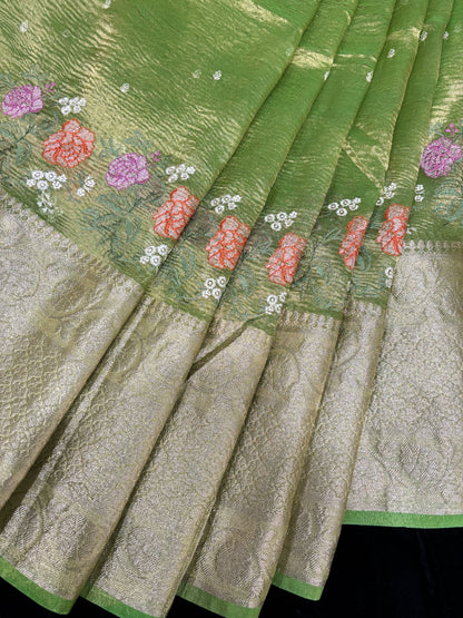 Parsi Work Inspired Crushed Tissue Fabric