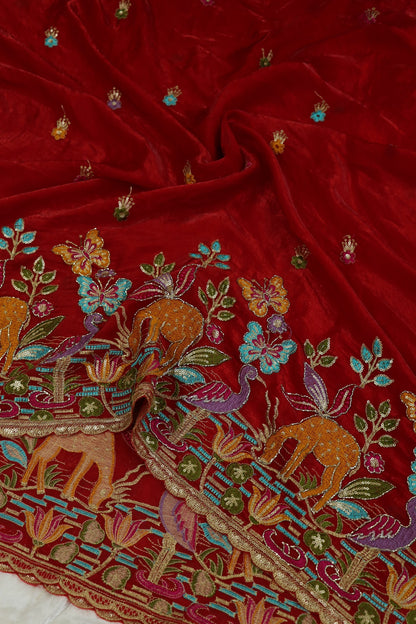 Space Silk Jungle Theme Embroidered Scalloped Lehengas