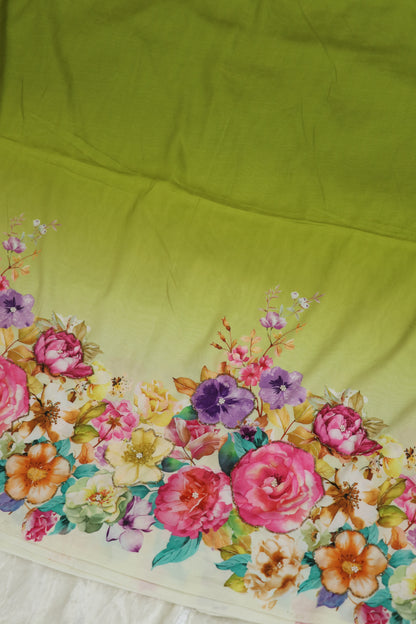 Dola Silk Floral Printed Fabric Highlighted With Pearls & Cutbeads