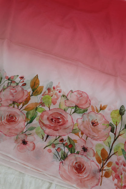 Silky Organza Floral Printed Fabric highlighted With Pearls & Cutbeads