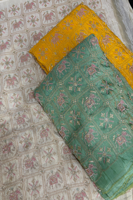 Cut Beads Embroidered Patola Inspired Uppada Tissue Fabric