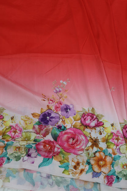 Dola Silk Floral Printed Fabric Highlighted With Pearls & Cutbeads