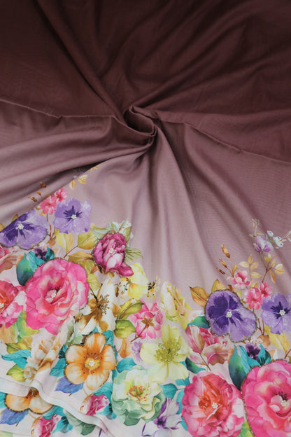 Dola Silk Floral Printed Fabric Highlighted With Pearls & Cutbeads