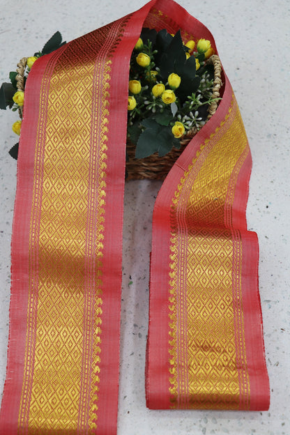 4 Inches Pure Kanchi Border/Lace In Diamond & Mango Woven Pattern