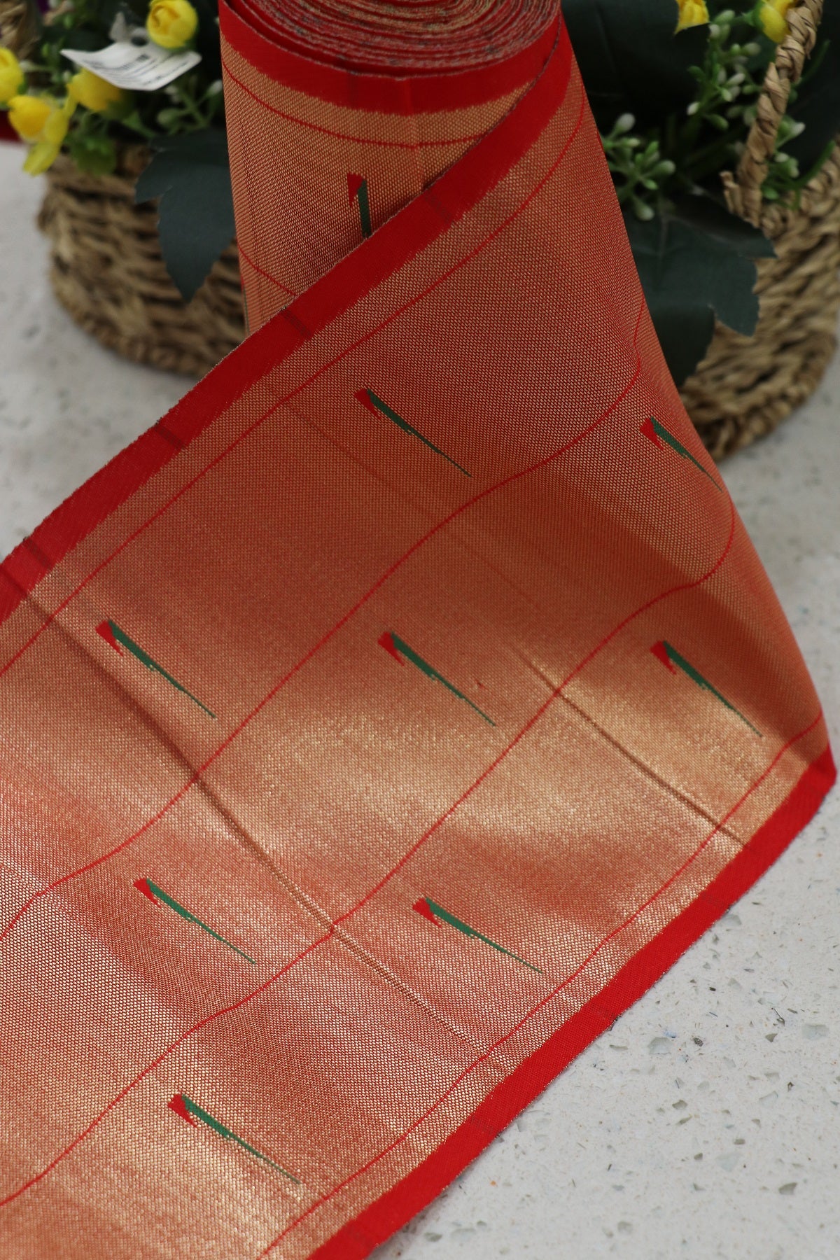 6.5 Inches Red Powerloom Paithani Triple Muniya Border