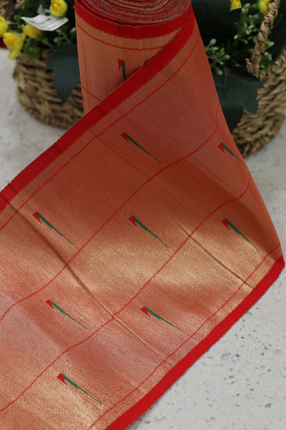 6.5 Inches Red Powerloom Paithani Triple Muniya Border