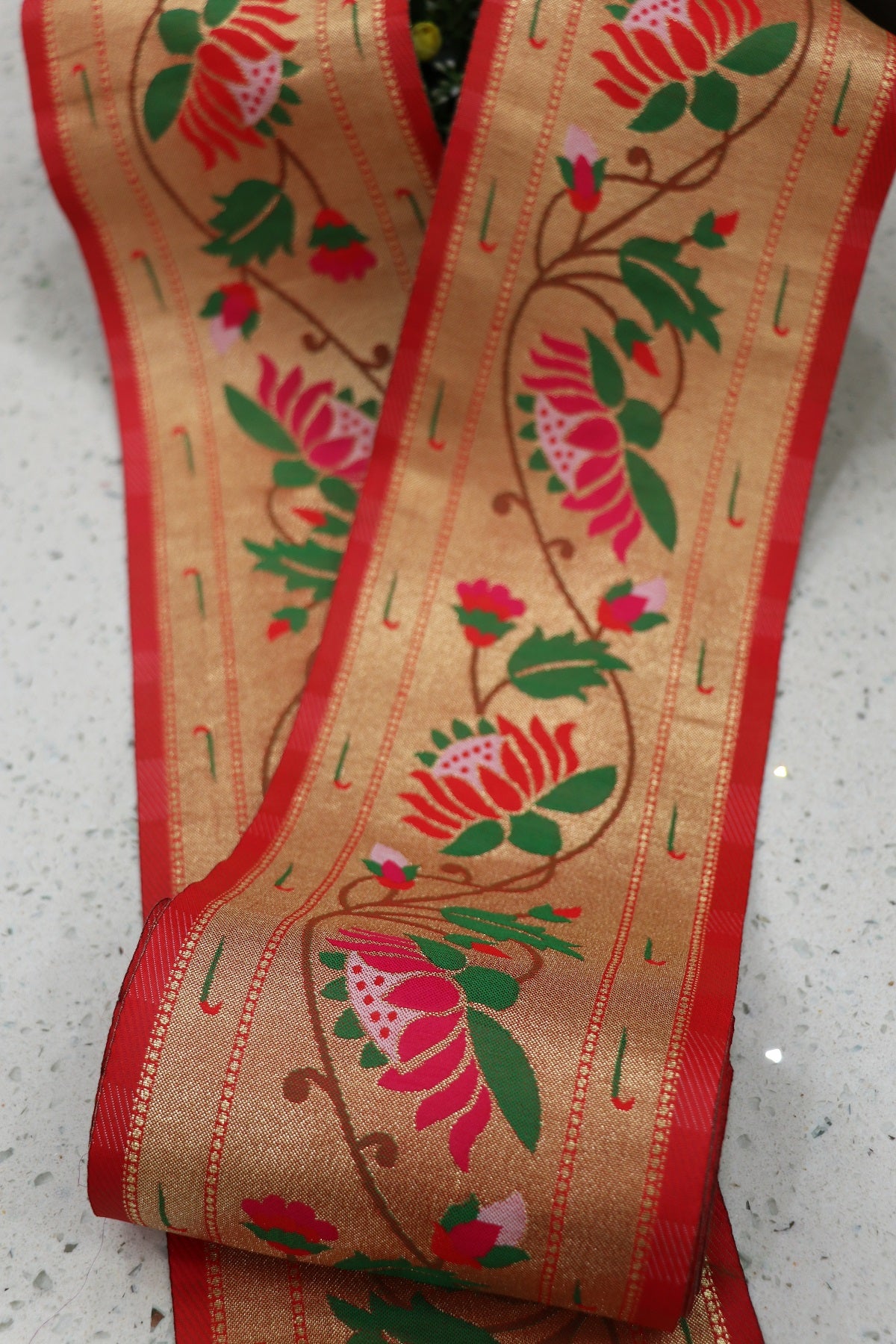 6.5 Inch Red Powerloom Paithani Lotus Jaal  Border