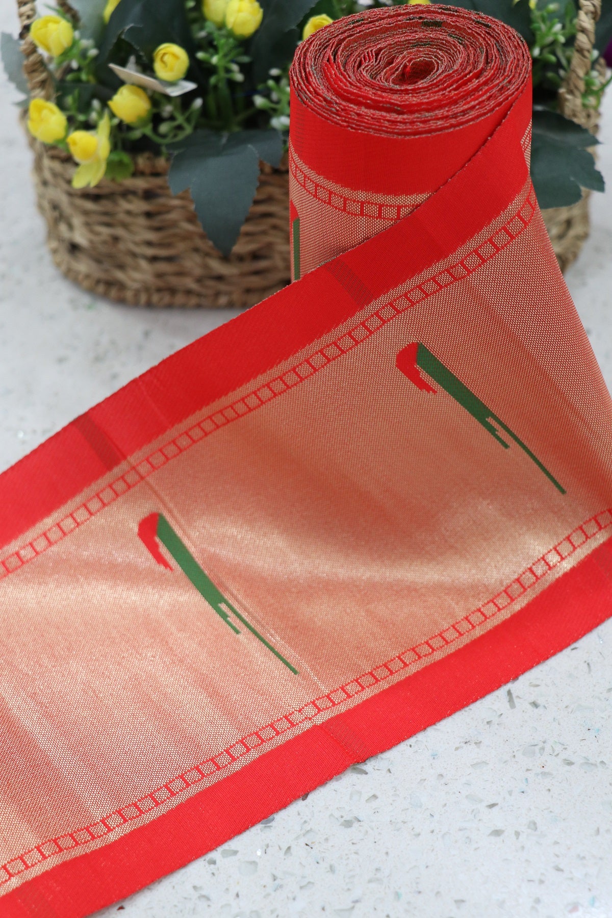 6 Inch Red Powerloom Paithani Single Muniya Border