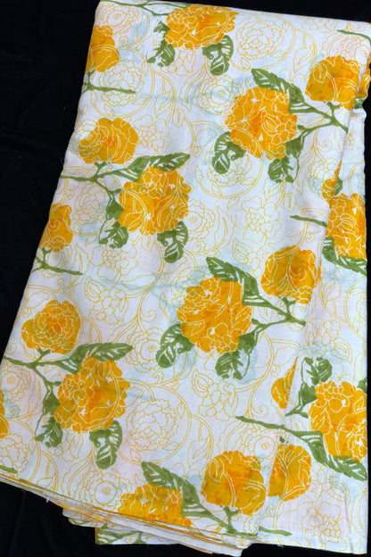 Double Roses Screen Printed Pure Cotton Fabric