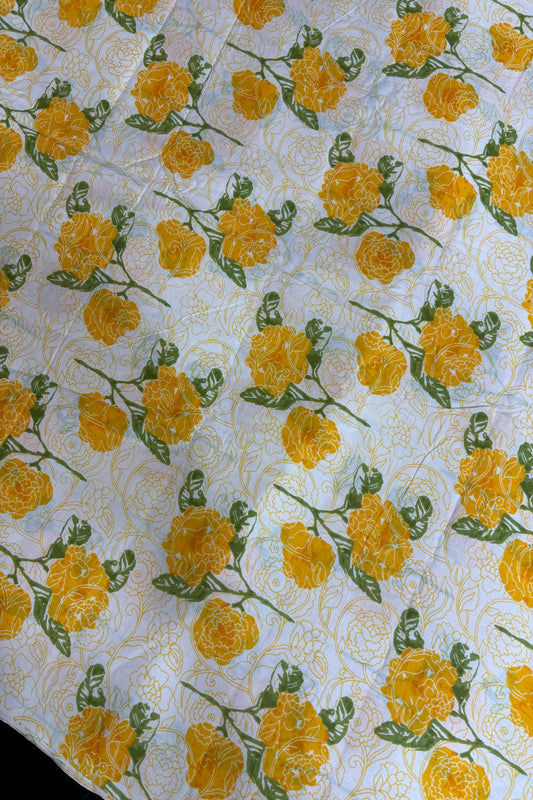 Double Roses Screen Printed Pure Cotton Fabric