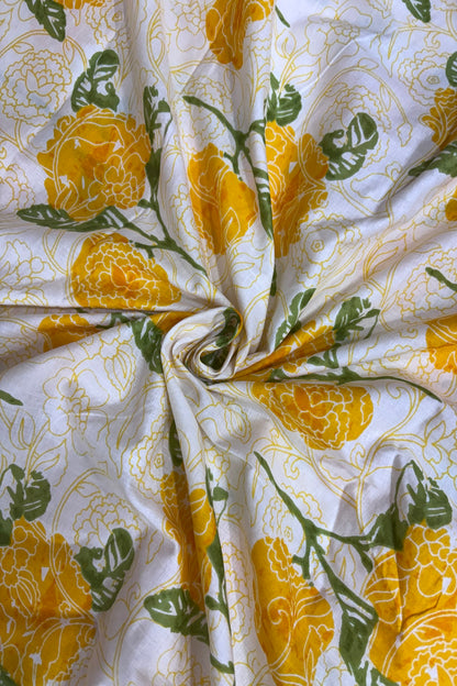 Double Roses Screen Printed Pure Cotton Fabric