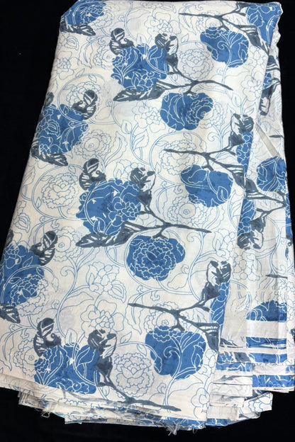 Double Roses Screen Printed Pure Cotton Fabric