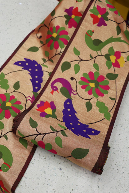 9 Inch Maroon Powerloom Paithani Parrot & Peacock  Floral Border (9 mtrs Bundle)