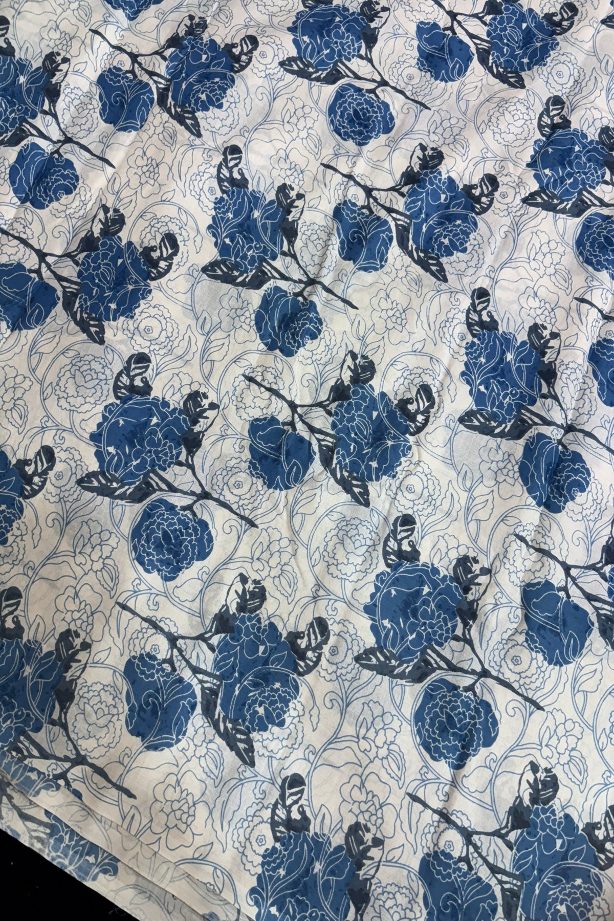 Double Roses Screen Printed Pure Cotton Fabric