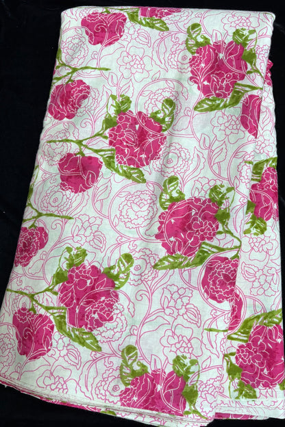 Double Roses Screen Printed Pure Cotton Fabric