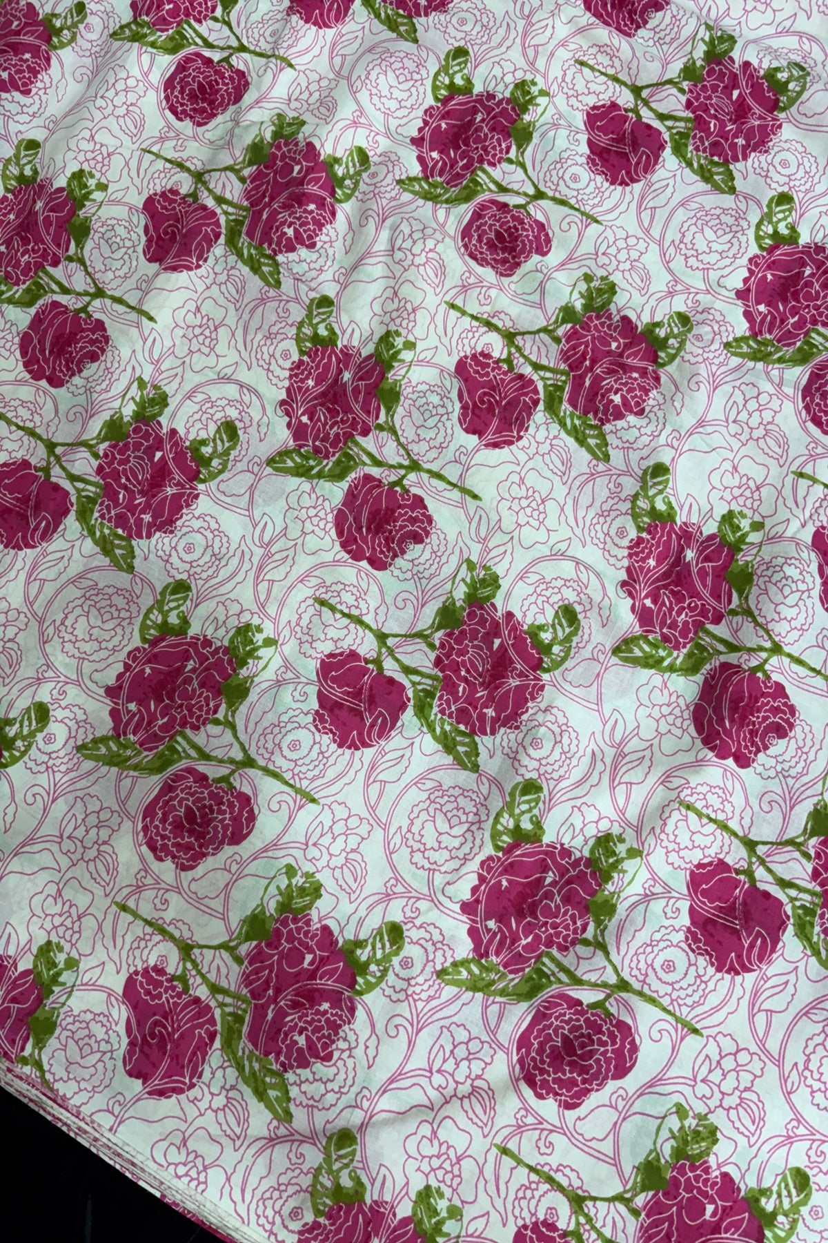Double Roses Screen Printed Pure Cotton Fabric