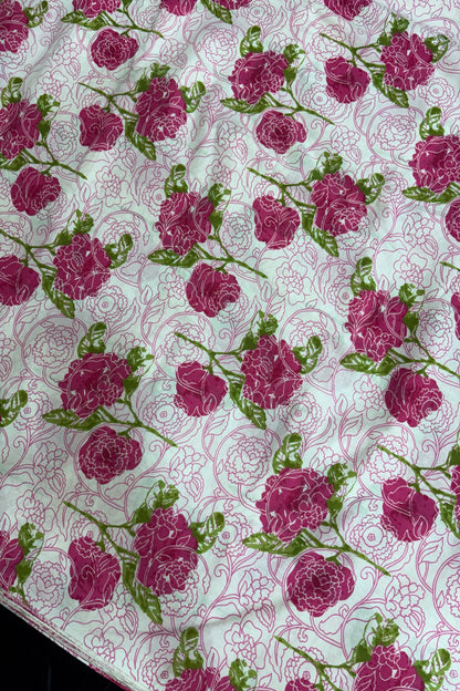 Double Roses Screen Printed Pure Cotton Fabric