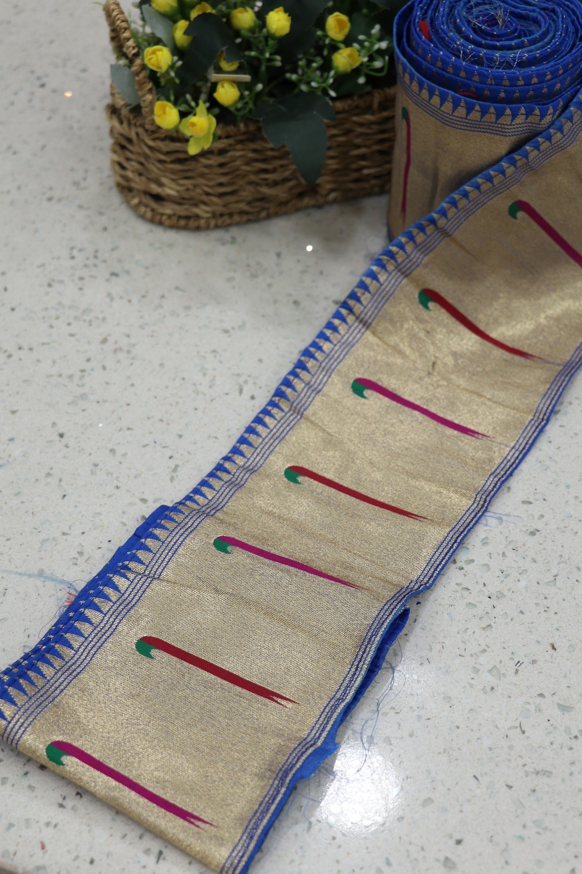 4 Inches Cobalt Blue Powerloom Single Muniya Paithani Border