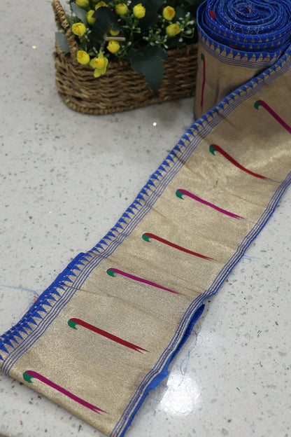 4 Inches Cobalt Blue Powerloom Single Muniya Paithani Border