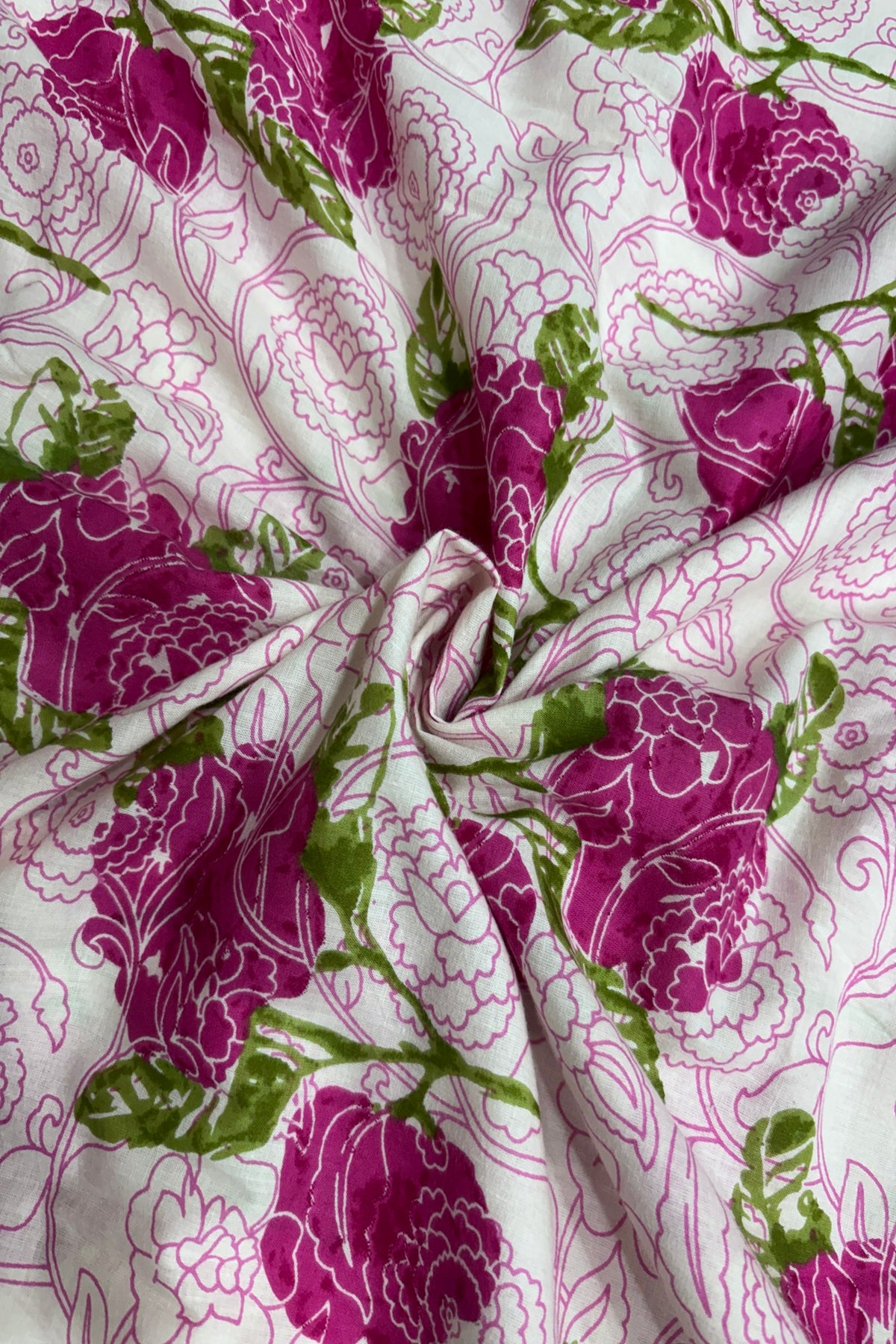 Double Roses Screen Printed Pure Cotton Fabric