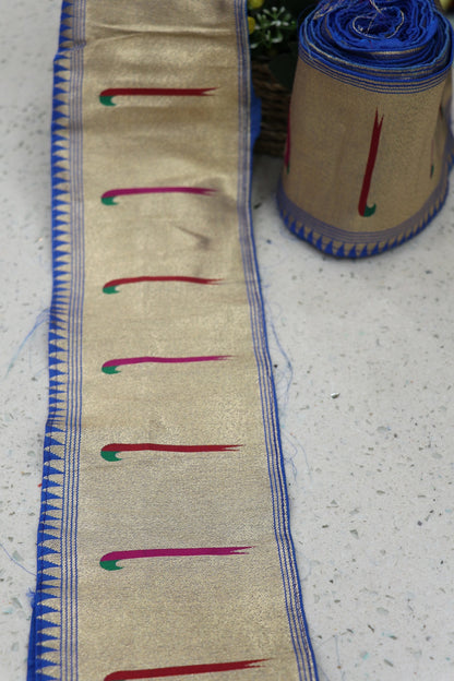 4 Inches Cobalt Blue Powerloom Single Muniya Paithani Border